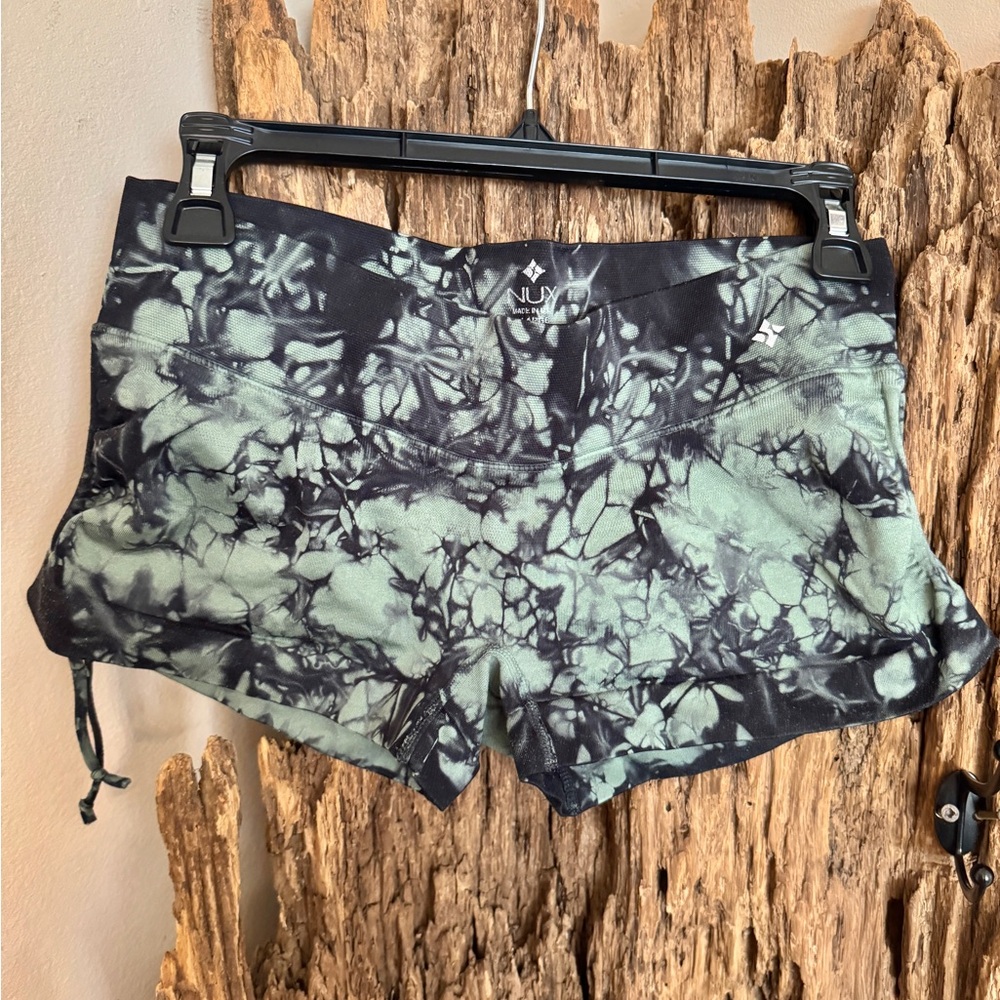 NUX Women's Athletic Tie-Dye Shorts - Black and Green Size Large